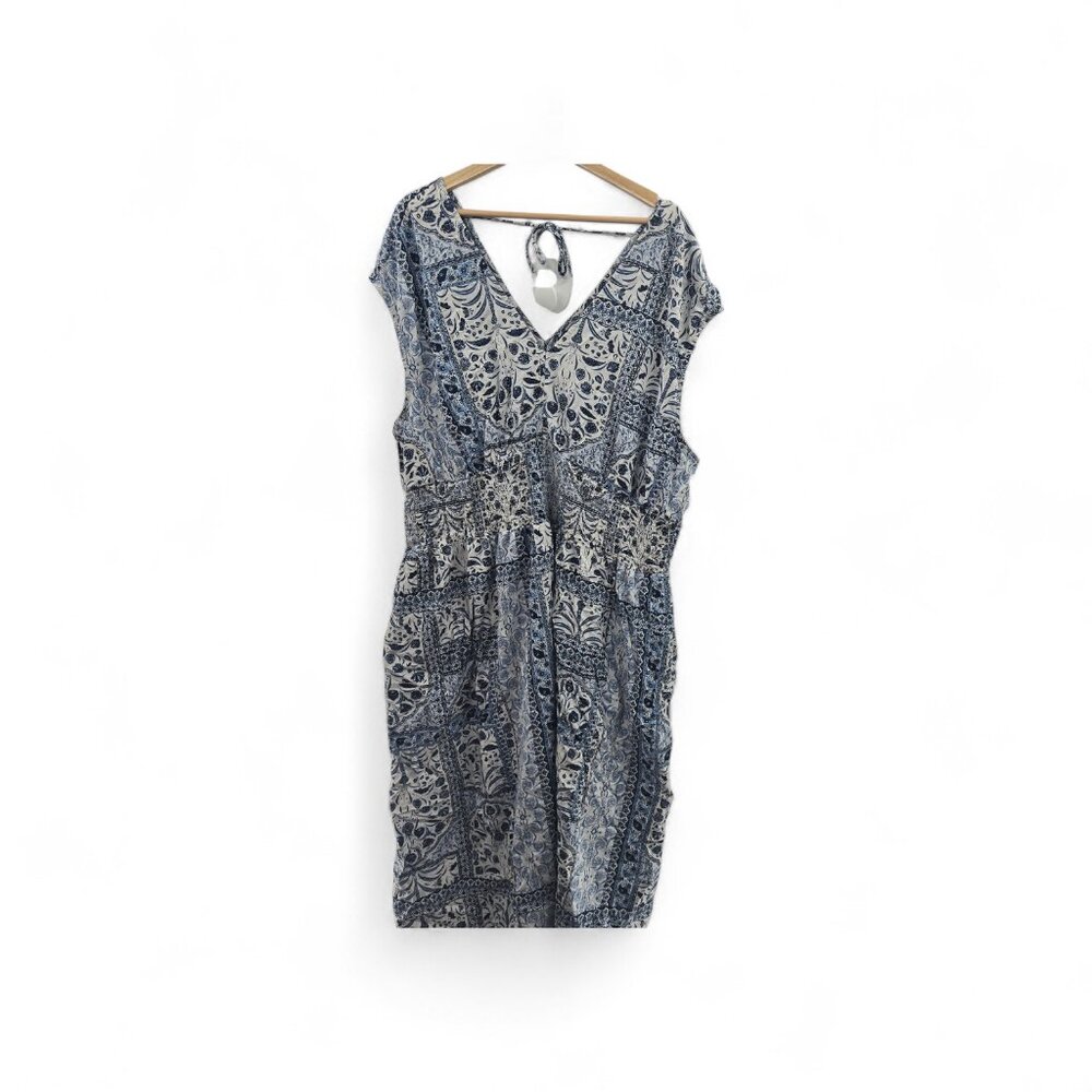Old Navy White Blue Paisley Tile Coastal Pockets Midi Dress XXL Tall